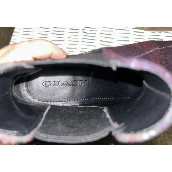 Coach  Tia Wool Plaid Print Green Bootie Pull On Ankle Boots Womens Size‎ 7 - Picture 8 of 9